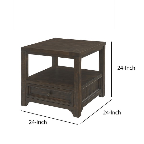 Rectangular Wooden End Table with 1 Drawer and 1 Open Shelf， Brown - 24 H x 24 W x 24 L Inches