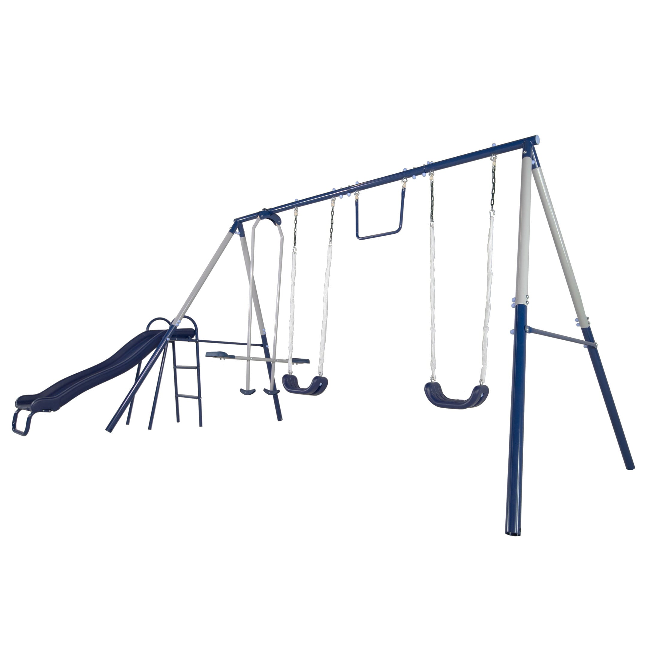 Sportspower Arcadia Metal Swing Set with 5ft Slide， Trapeze， 2 Person Glider Swing