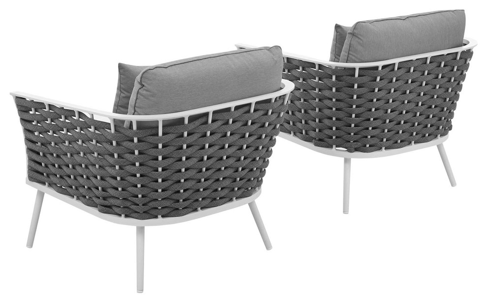 Stance Armchair Outdoor Patio Aluminum Set of 2  White Gray   Midcentury   Outdoor Lounge Chairs   by Furniture East Inc.  Houzz