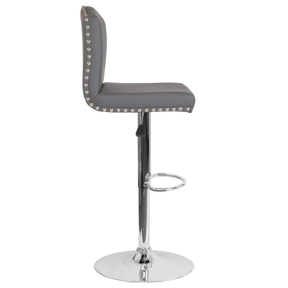 Carnegy Avenue 32.5 in. Adjustable Height Gray Leather Bar Stool CGA-DS-231711-GR-HD