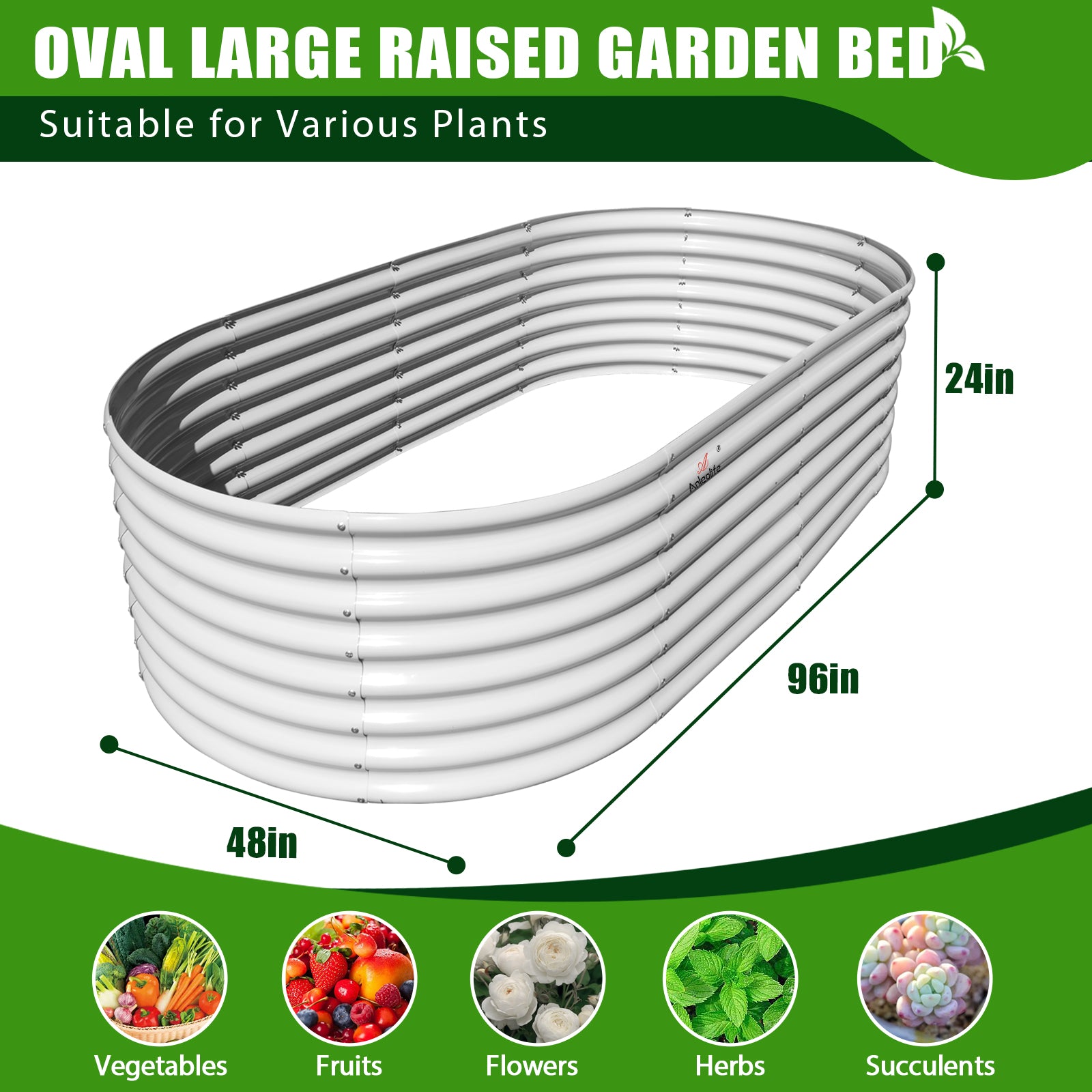 8X4X2 ft Galvanized Raised Garden Bed, Oval Above Ground Modular Metal Planter Boxes Outdoor for Vegetables Flowers Herbs, Anti-Rust & Easy-Setup, Antique White