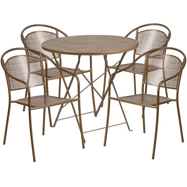 Round Indoor outdoor Steel Folding Patio Table Set With 4 Round Back Chairs