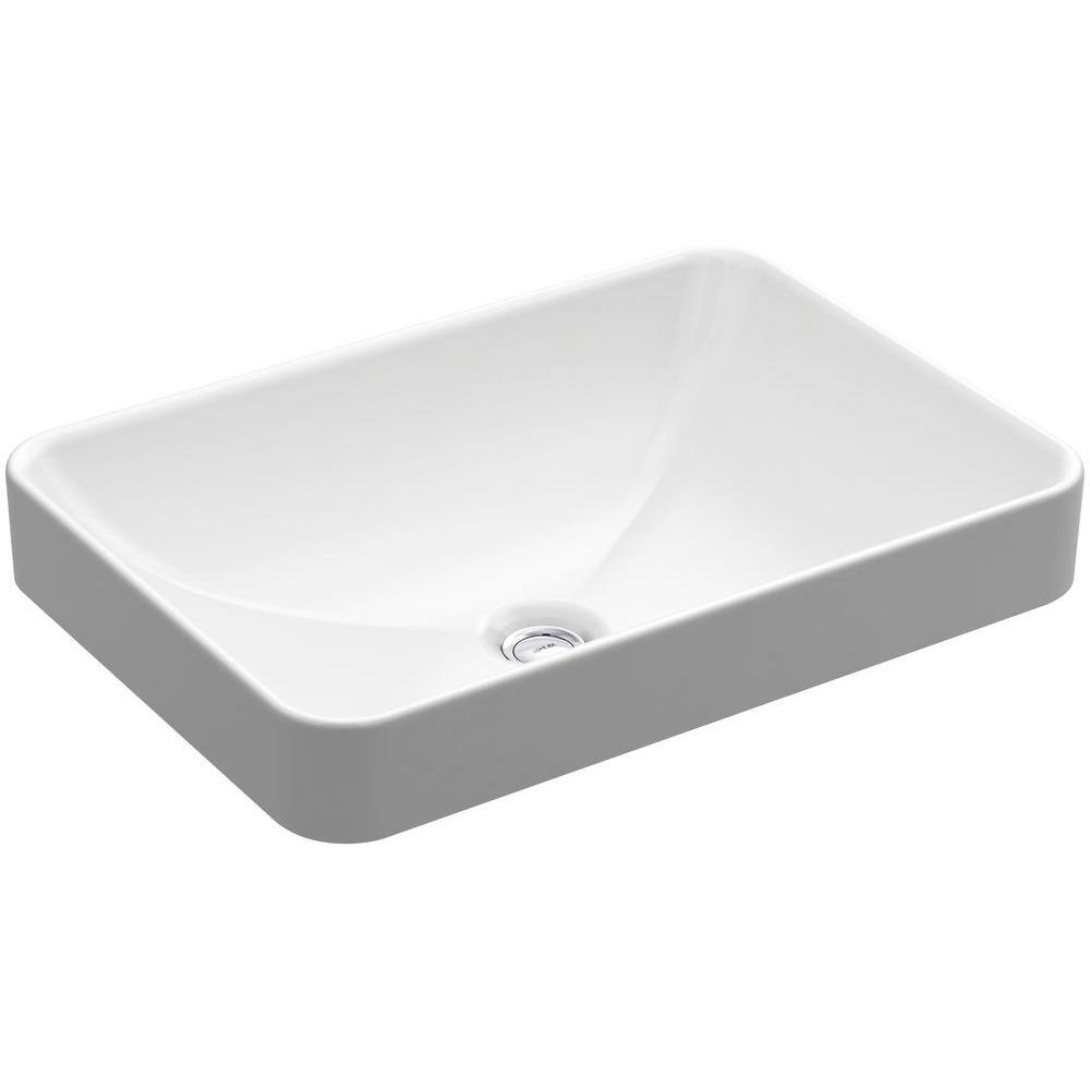 KOHLER Vox Rectangle Vitreous China Vessel Sink in White with Overflow Drain K-5373-0