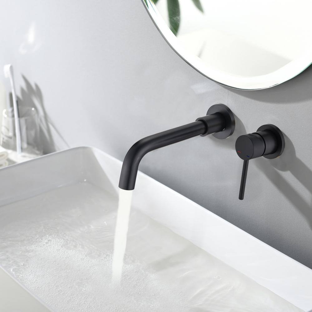 Magic Home Single Handle Wall Mounted Bathroom Faucet with Drain in Matte Black MS-B1904-MB-Dra