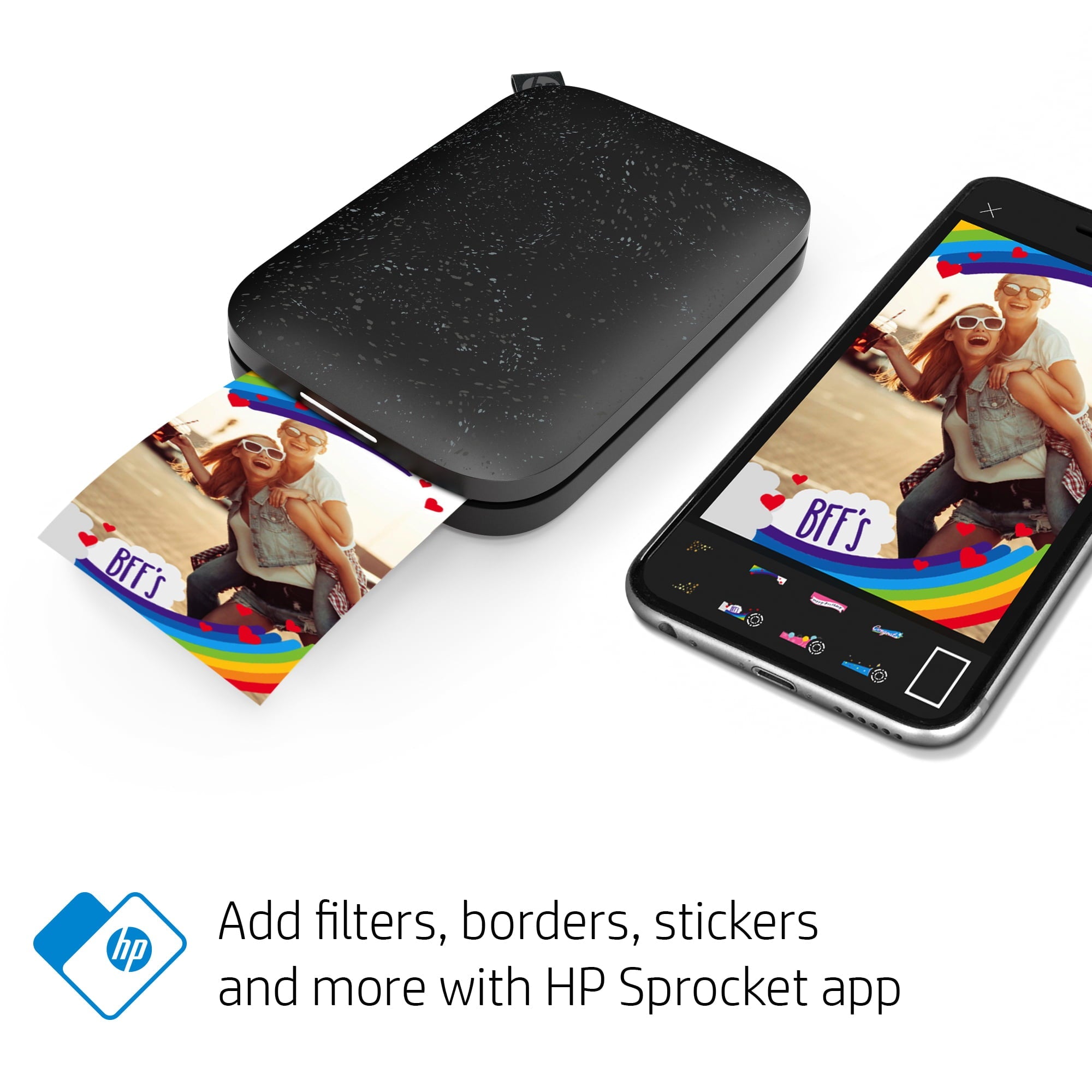 HP Sprocket Portable Photo Printer (Noir) – Instantly Print 2x3” Sticky-backed Photos from Your Phone