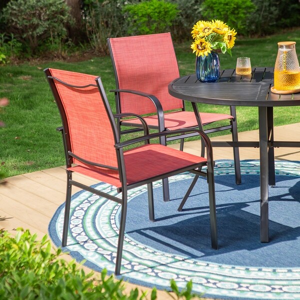 MAISON ARTS 5Piece Patio Dining Set，Geometrically Stamped Round Table and 4 Textilene Dining Chairs