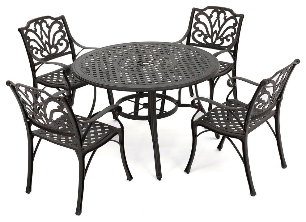 GDF Studio 5 Piece Fonzo Outdoor Bronze Cast Aluminum Circular Dining Set   Mediterranean   Outdoor Dining Sets   by GDFStudio  Houzz