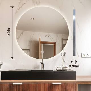 HOMLUX 40 in. W x 40 in. H Round Frameless LED Light with 3-Color and Anti-Fog Wall Mounted Bathroom Vanity Mirror EAD4004D60