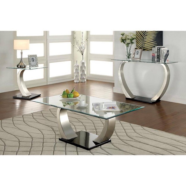 3pc Homesessentials  Glass Top Coffee Sofa And End Table Set Satin Plated black