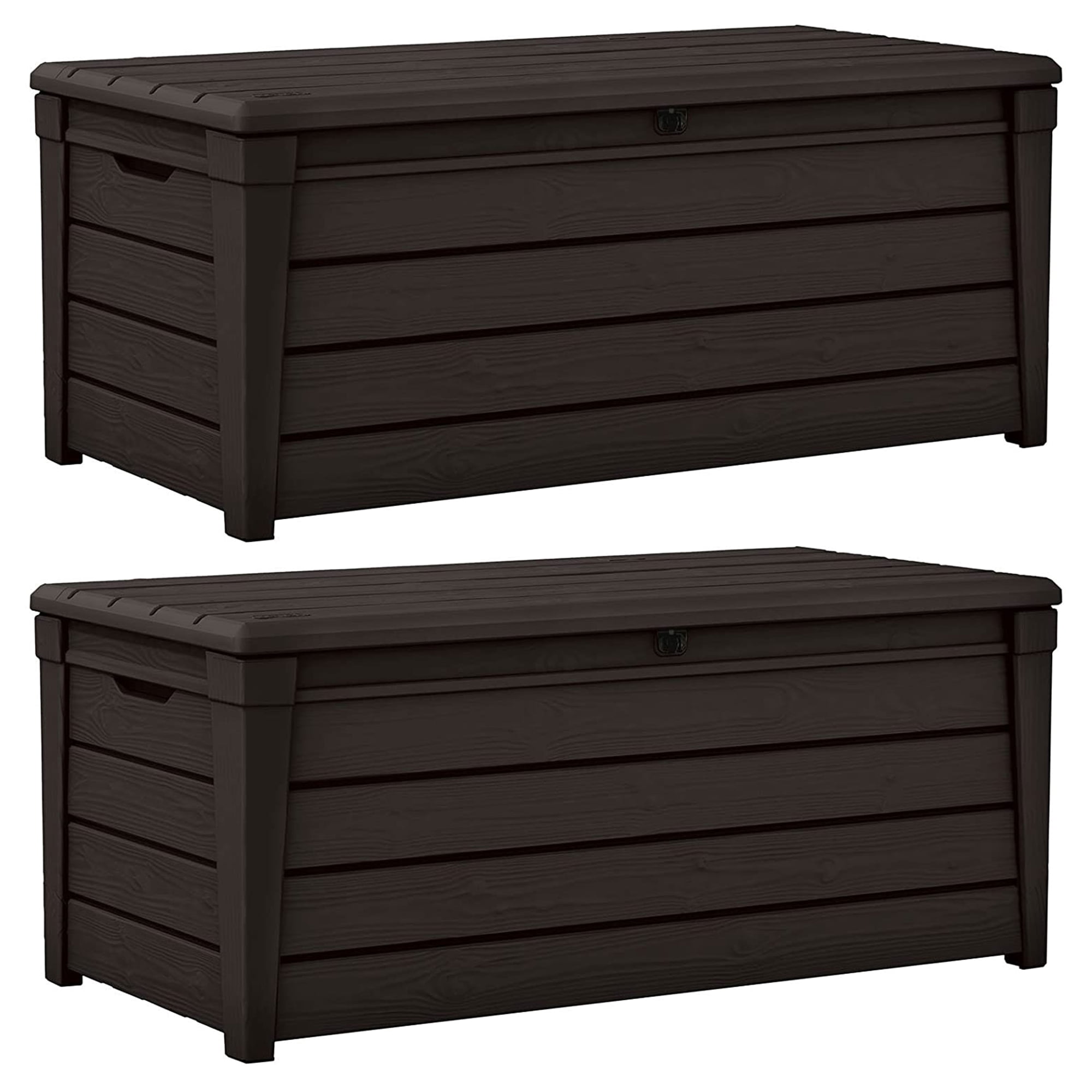 Keter Brightwood Weatherproof Patio Deck Storage Box Bench, Brown (2 Pack)