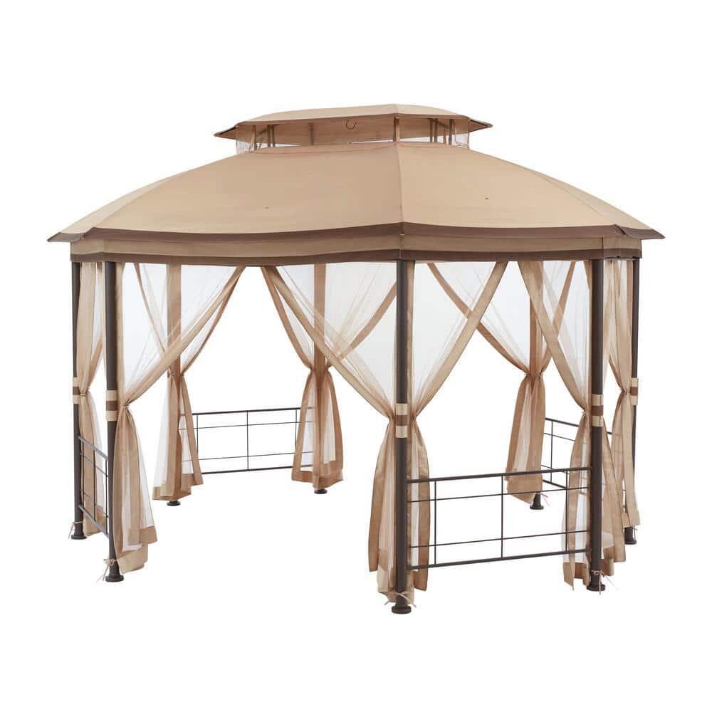 Hampton Bay Seagrove 12 ft x 10 ft Octagonal Steel Frame Gazebo with Tan Canopy