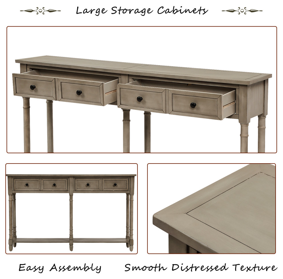 58 quotTwo Drawer Console Table With Bottom Shelf for Living Room Gray Wash   Rustic   Console Tables   by TATEUS LLC  Houzz