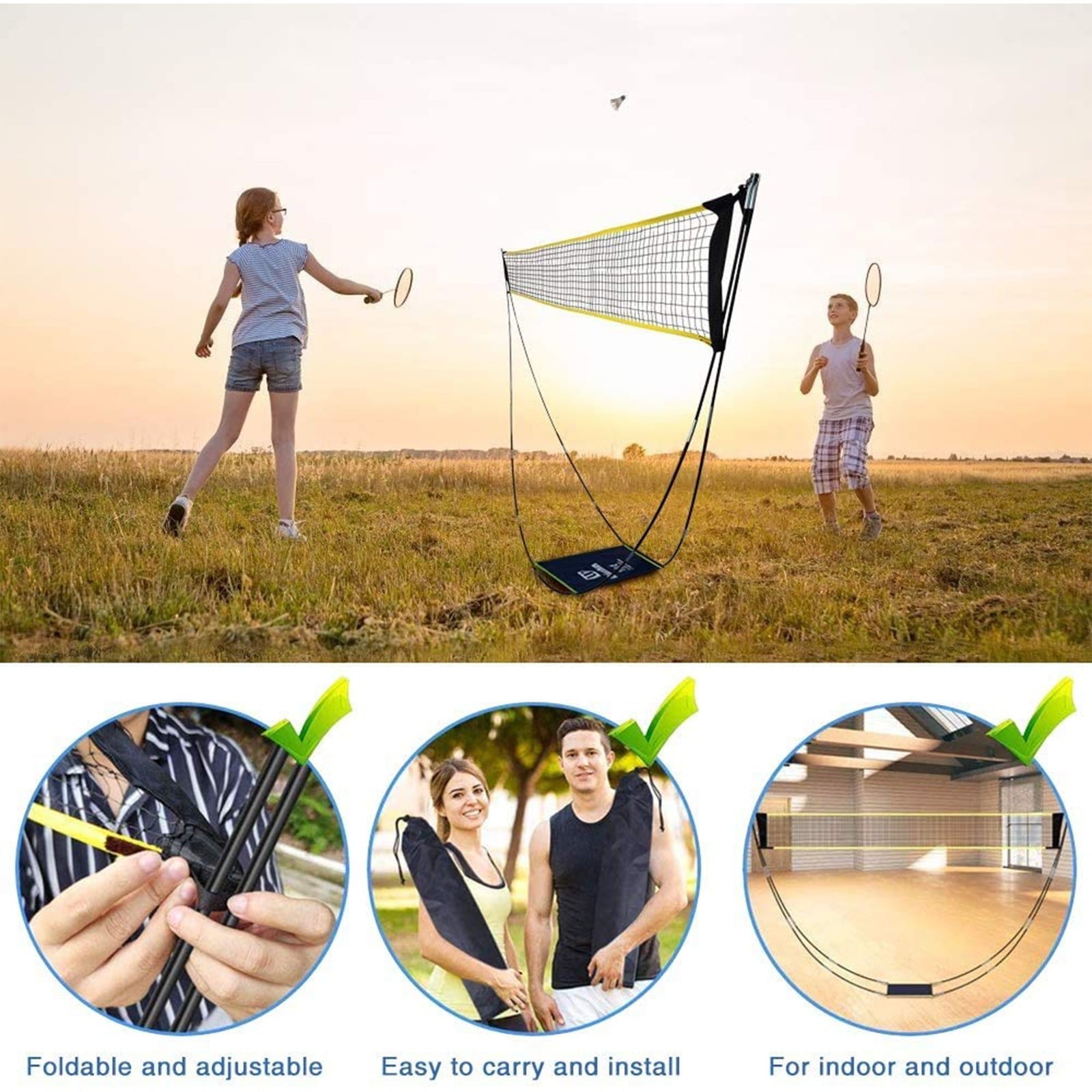 Portable Badminton Training Net Sports Net for Volleyball Badminton Court Beach