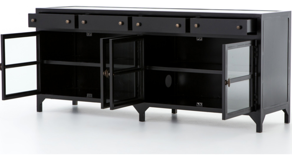 Barton Shadow Box Media Console   Industrial   Entertainment Centers And Tv Stands   by Marco Polo Imports  Houzz