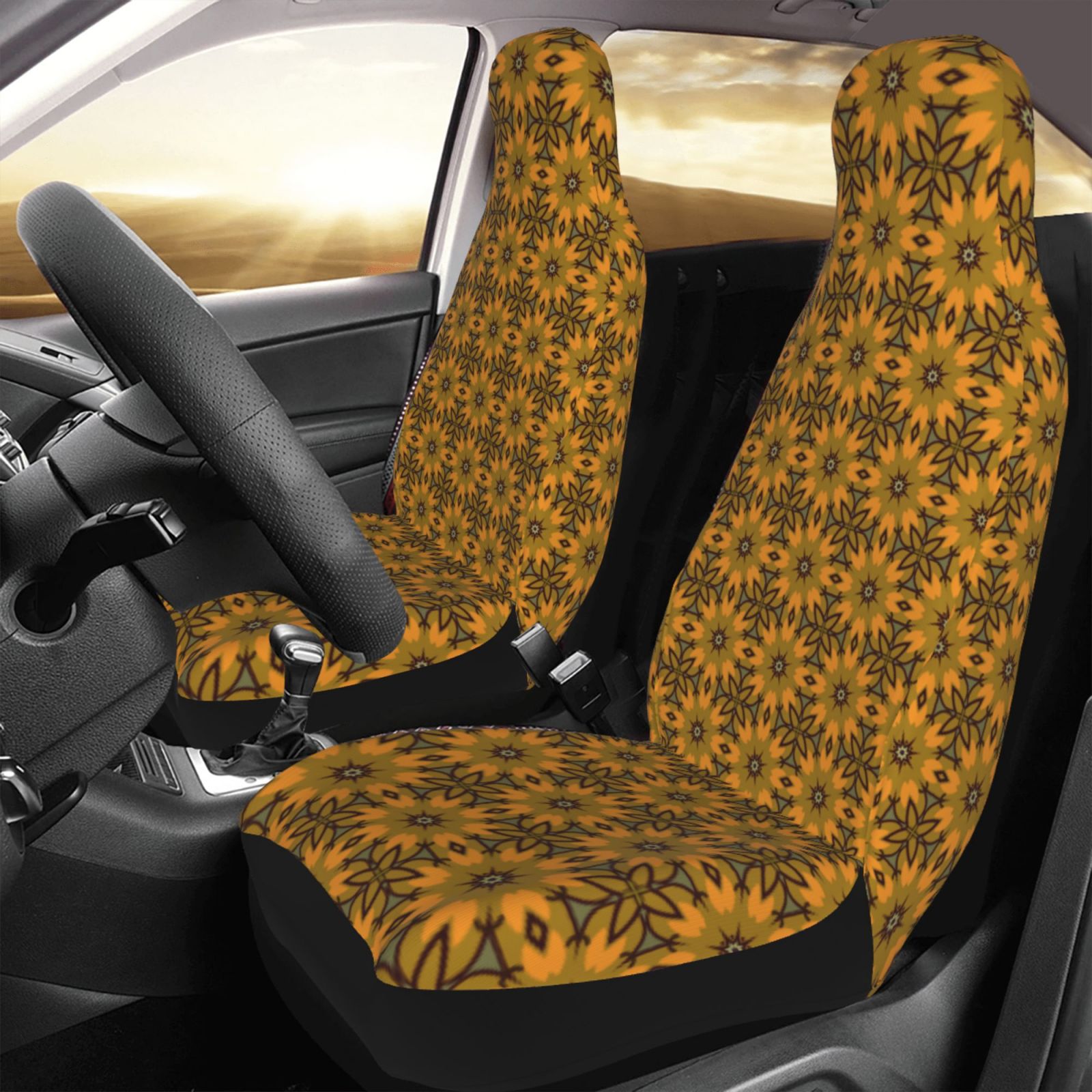 TEQUAN Front Seat Covers， Vintage Floral Texture Pattern 2 Piece Car Seat Cover Fit Most Car SUV Truck Van