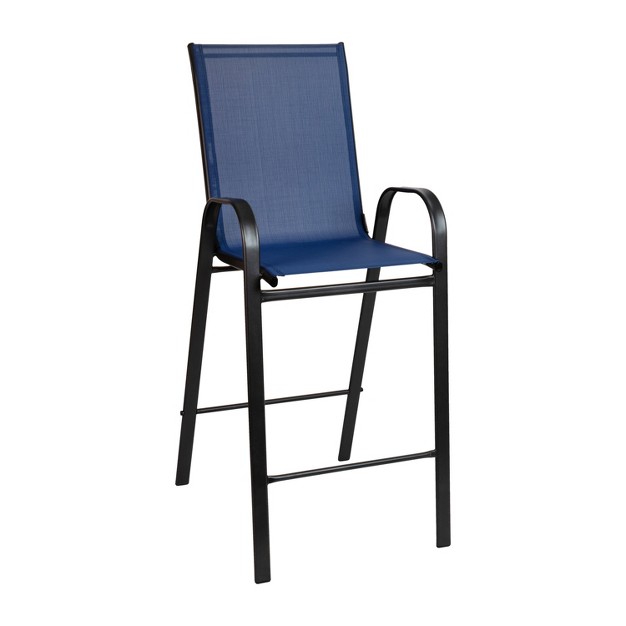 Merrick Lane Set Of 2 Manado Series Metal Bar Height Patio Chairs With Navy Flex Comfort Material