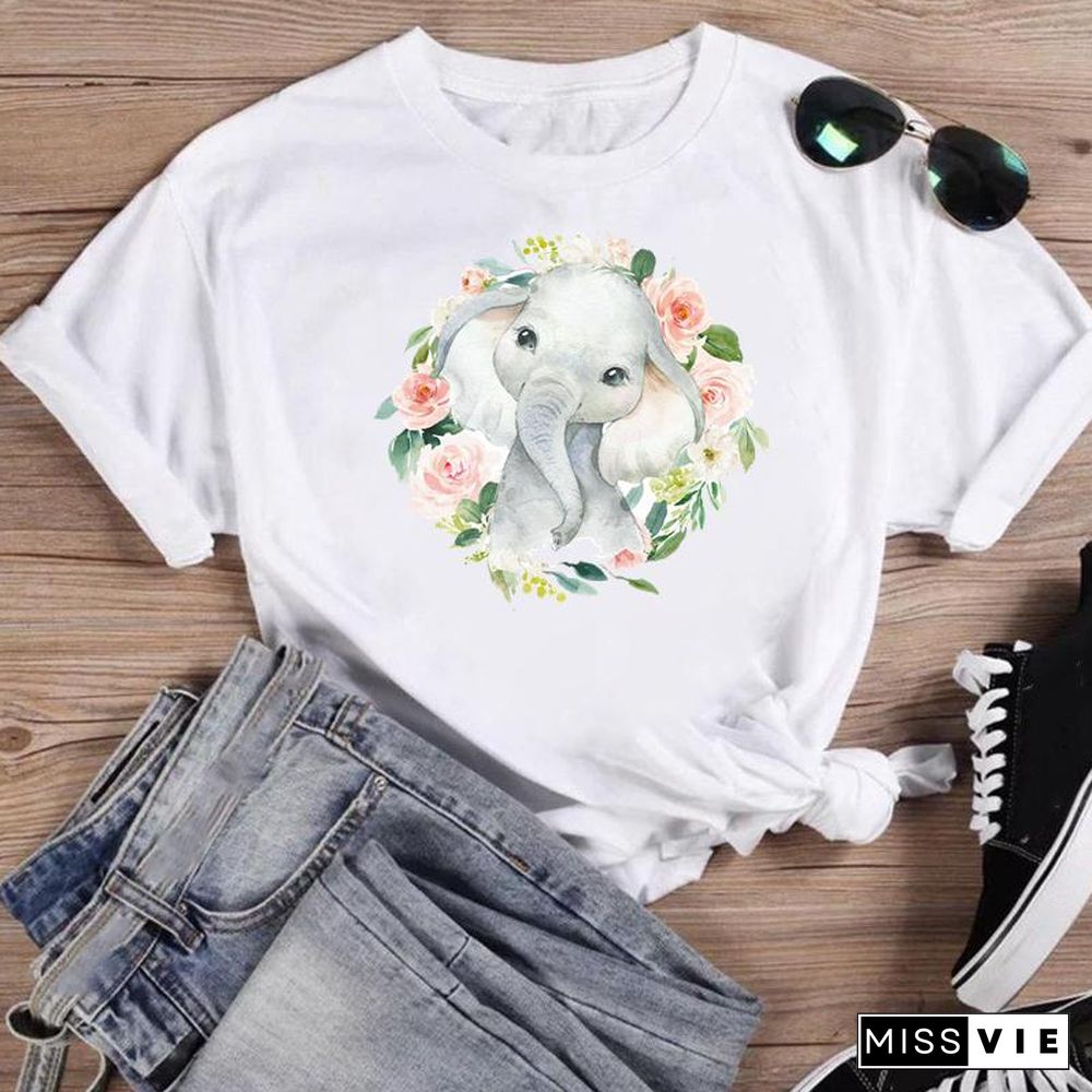 Women Print Bee Funny Clothing Cute Fashion Summer O-Neck T-Shirts Shirt Female Graphic T Top Short Sleeve Cartoon Tee T-Shirt