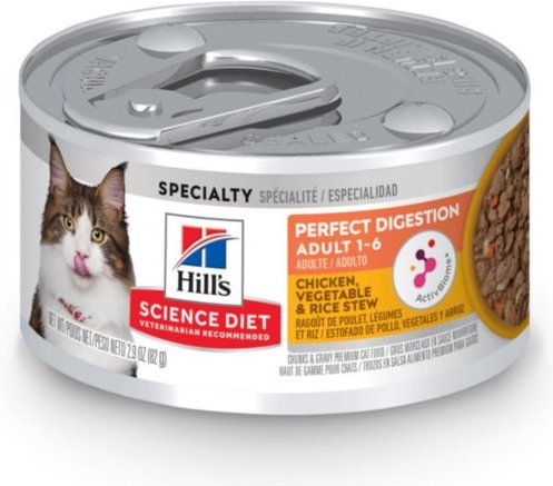 Hill's Science Diet Perfect Digestion Chicken， Vegetable and Rice Stew Adult Canned Cat Food， 2.9-oz， case of 24