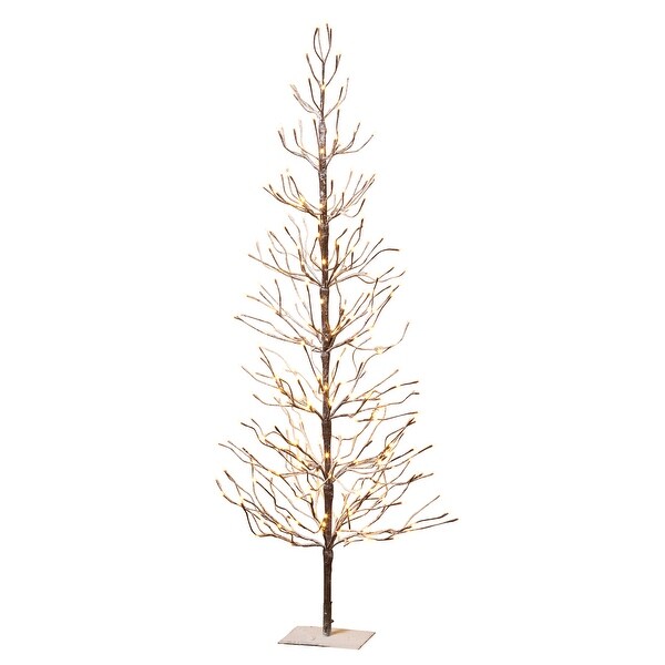 6 ft Tall Snowy Brown Pre Lit Tree with 296 Warm White LED Lights