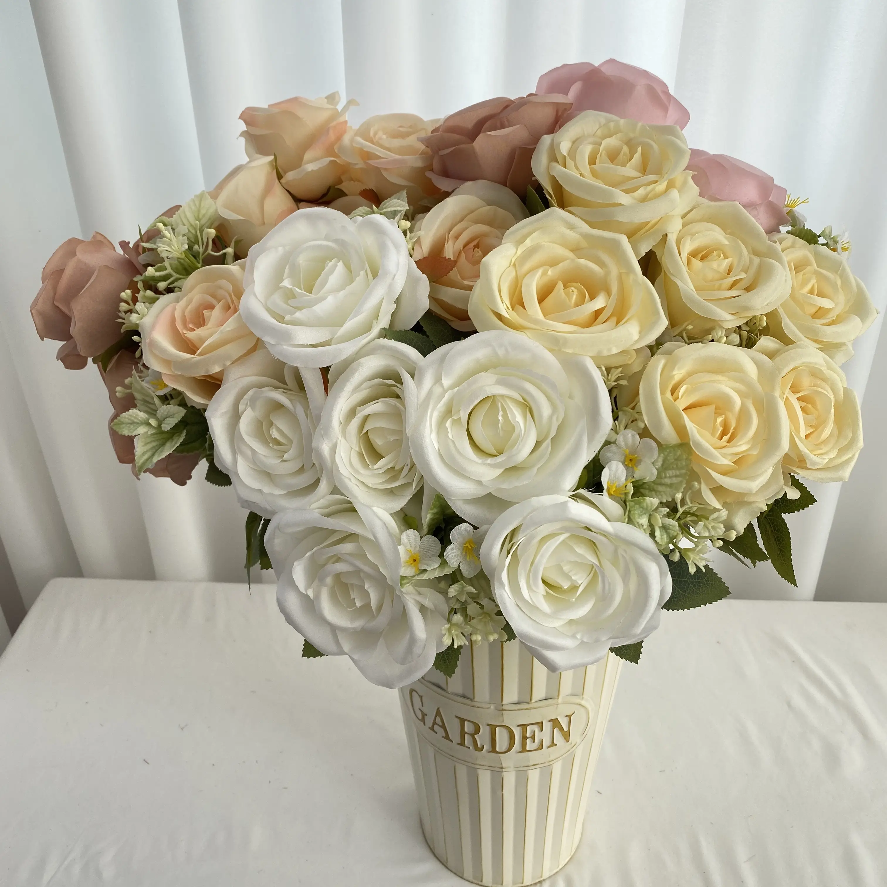 garden supplies Artificial Wedding Decoration Silk Rose Bouquets Flower 10 Heads Pink Rose Bouquet Floral Flowers