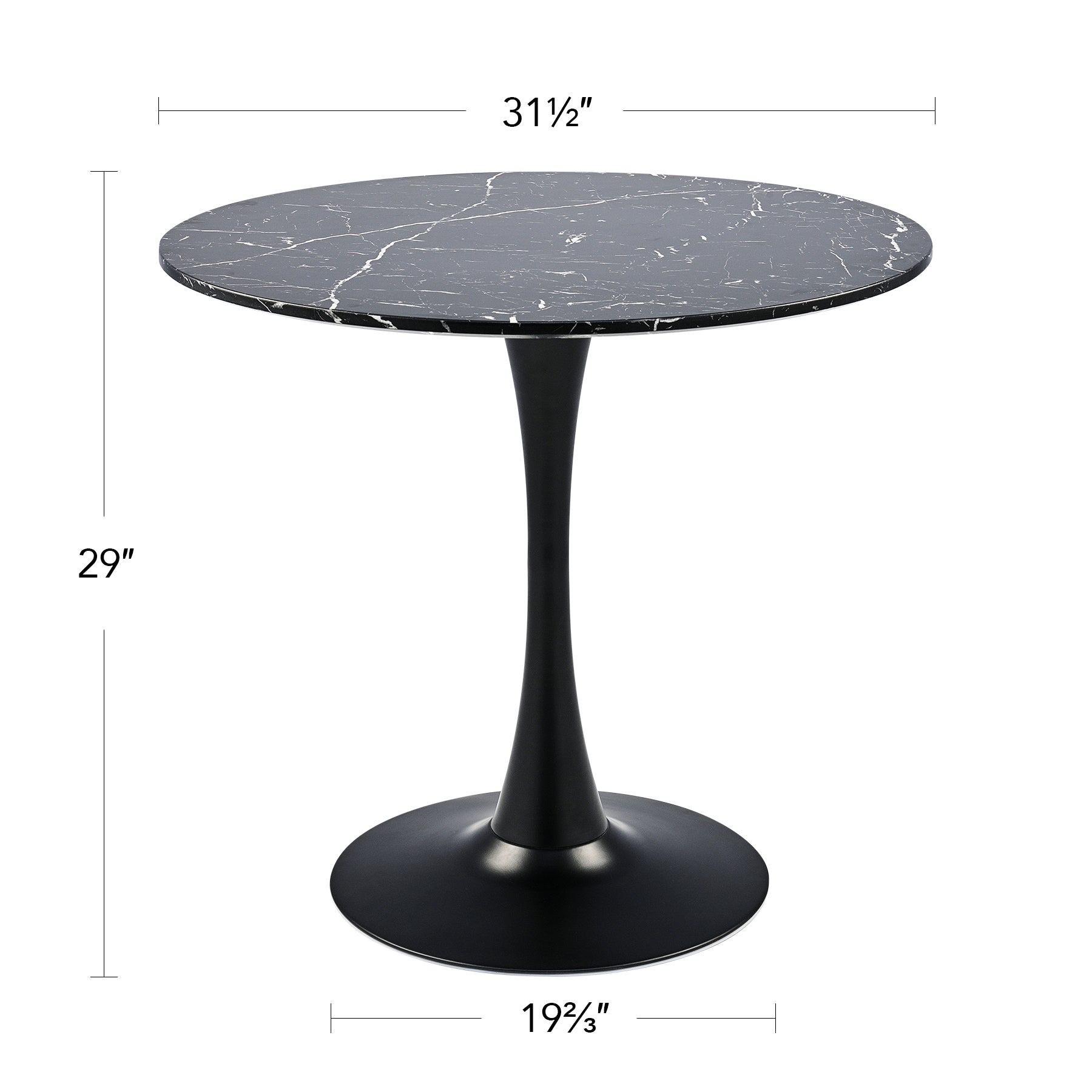 32 Inch Round Kitchen & Dining Room Table w Marble Desktop Tulip Pedestal Black