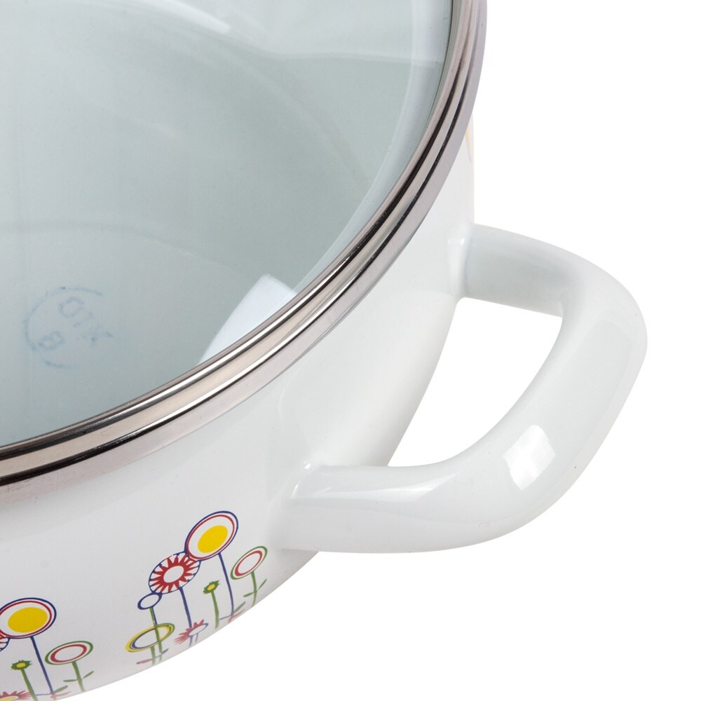 STP Goods Enamel on Steel 5.3 quart Pot with a Glass Lid   Flowers