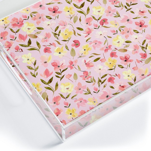 Ninola Design Fresh Flowers Pink Acrylic Tray Deny Designs