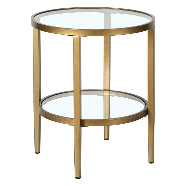 Hera 19.63'' Wide Round Side Table with Clear Glass Shelf