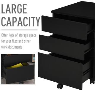 HOMCOM Black 3 Drawer Storage Cabinet Home Office Mobile File Desk Storage Organizer with Wheels 836-150V80BK