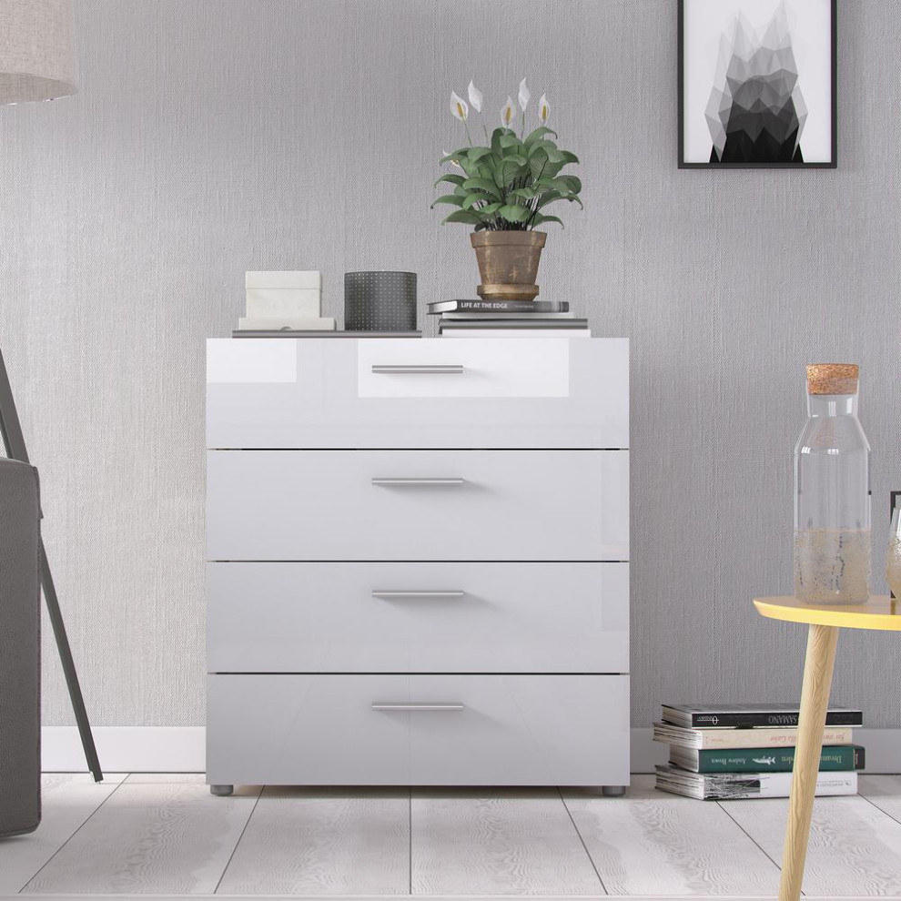 Austin 4 Drawer Chest  Oak Structure/White High Gloss   Contemporary   Accent Chests And Cabinets   by BisonOffice  Houzz