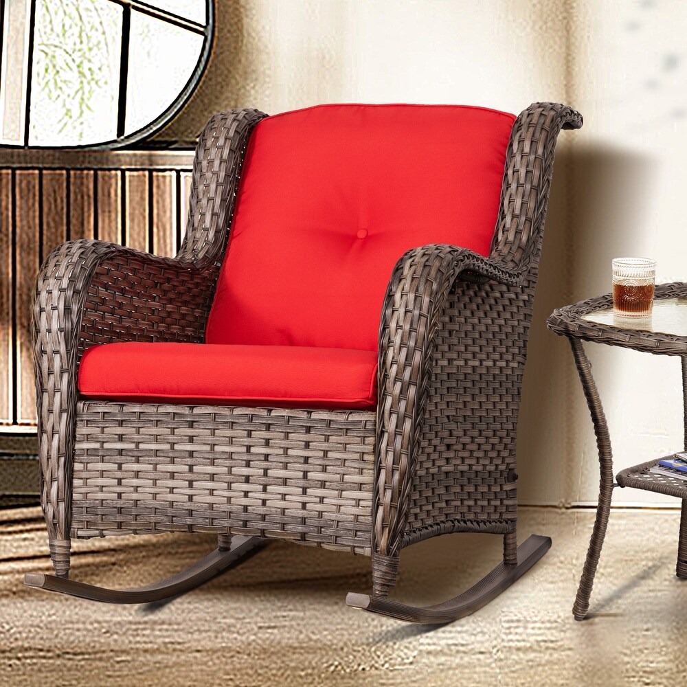 Cozywor Outdoor Wicker Rattan Swivel Rocking Chair