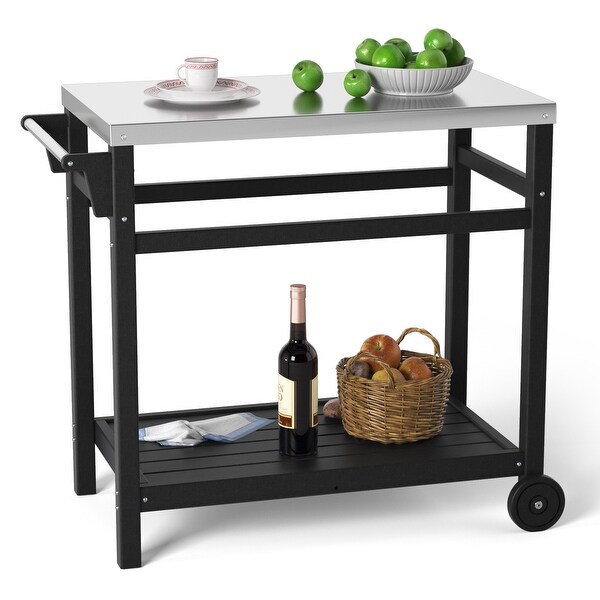 Outdoor Prep Cart Dining Table for Pizza Oven，Patio Grilling Backyard BBQ Grill