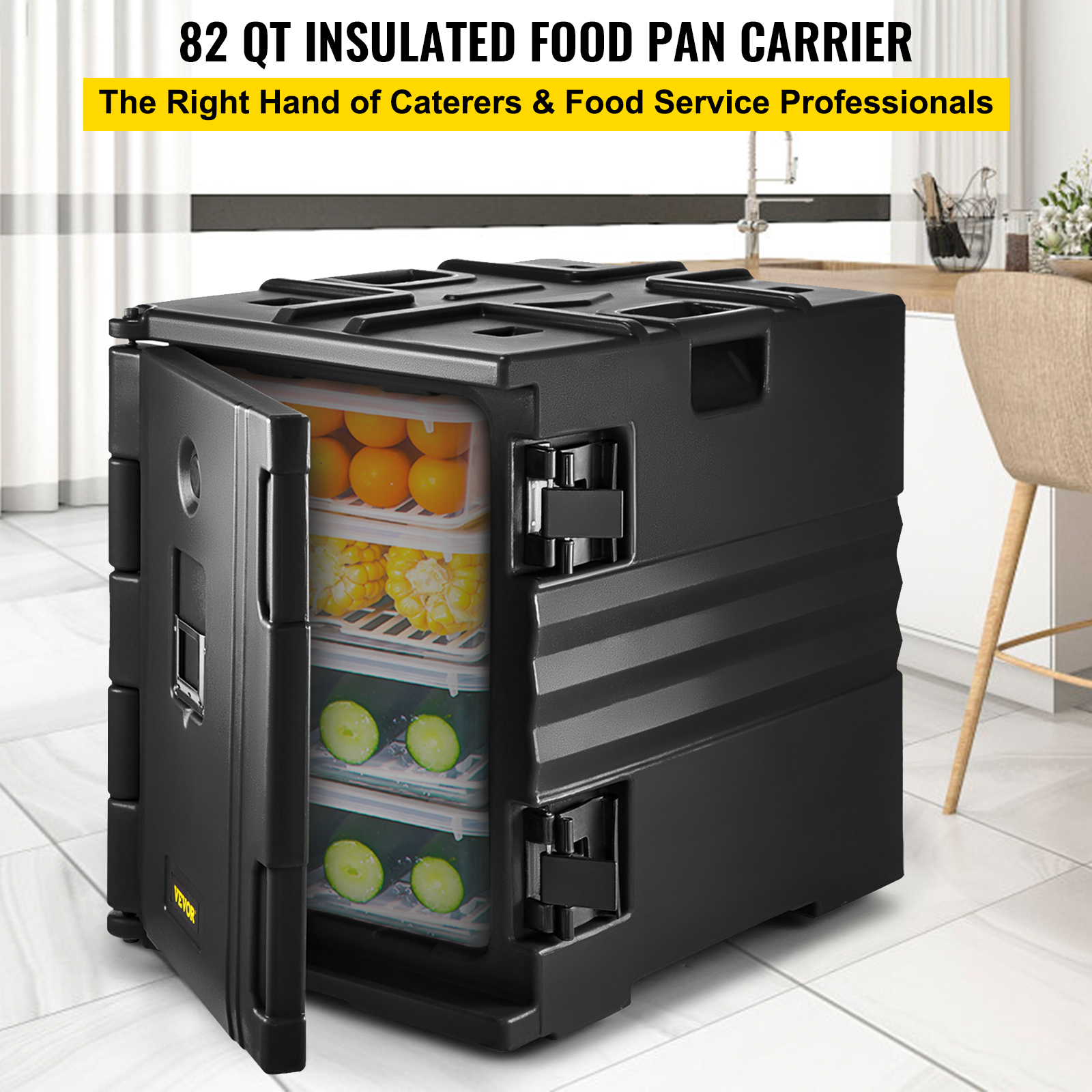 VEVORbrand Insulated Food Pan Carrier，82 Qt Hot Box for Catering，LLDPE Food Box Carrier With Double Buckles，Front Loading Food Warmer With Handles，Stackable End Loader for Restaurant， etc. Black