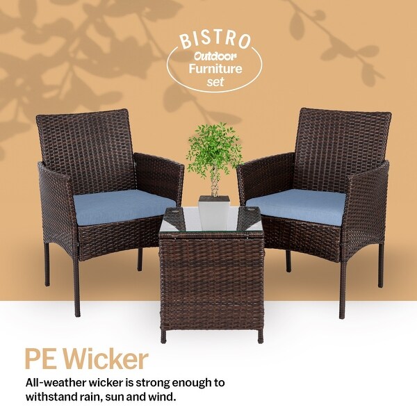 Pyramid Home Decor Rattan 3piece Patio Bistro Set