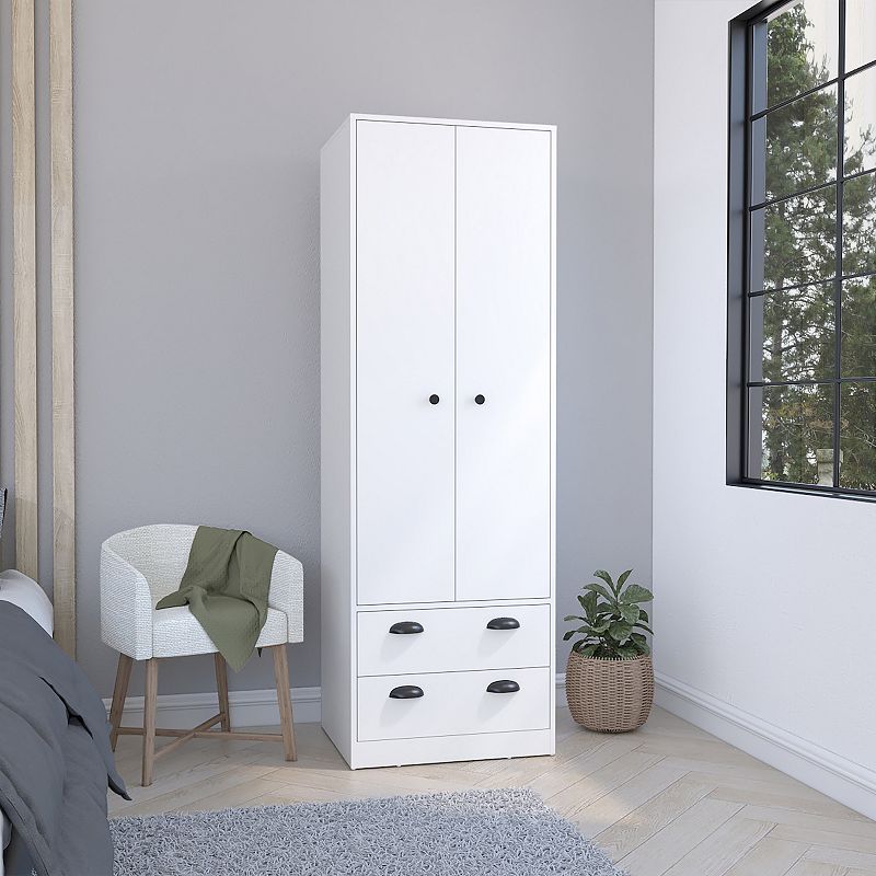 DEPOT E-SHOP Bonaire Armoire with 2-Drawers and 2-Doors， White