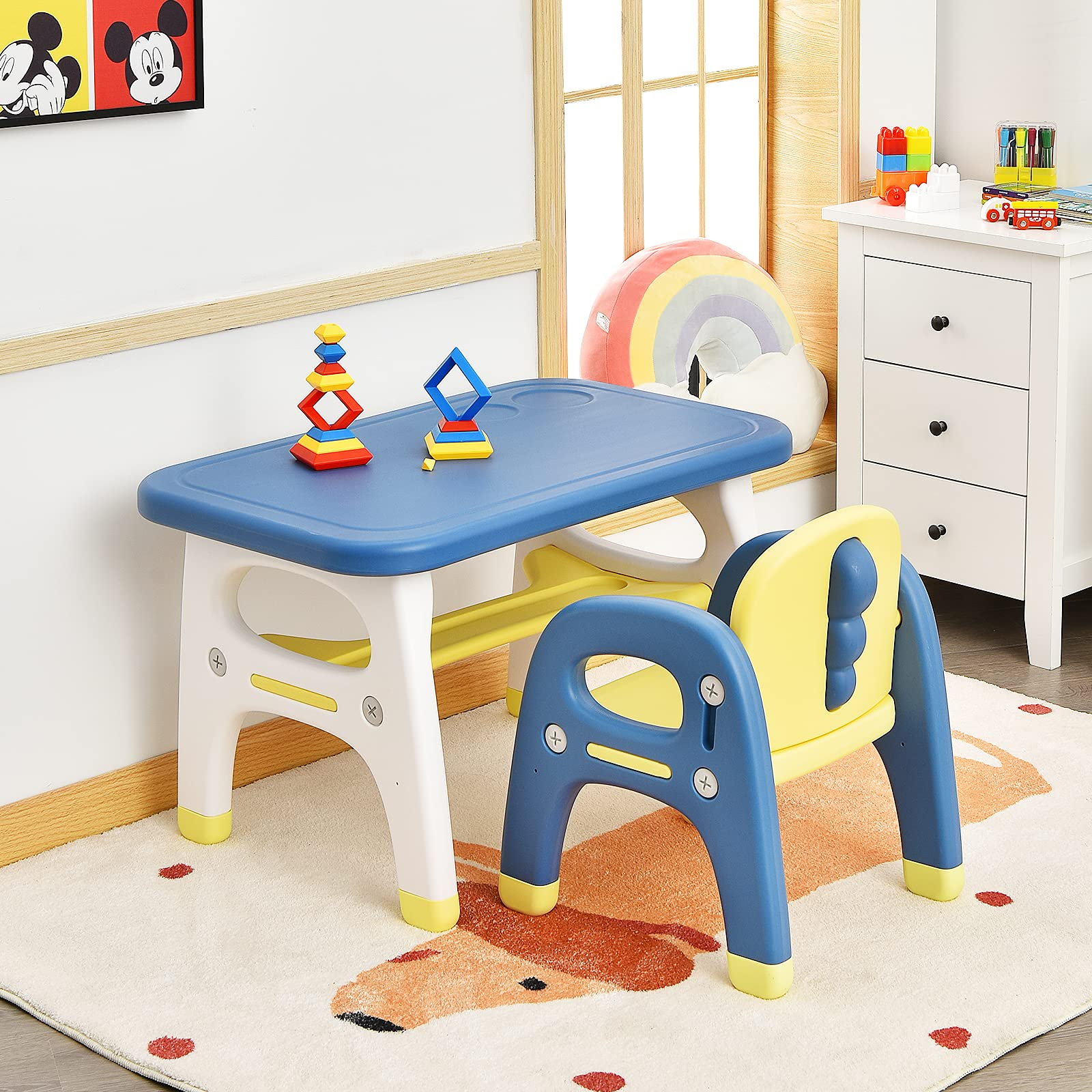 Costzon Kids Table and Chair Set w/Montessori Toys, Kids Activity Table w/Storage Shelf