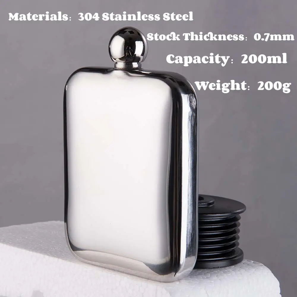 Outdoor Camping Picnic Hiking  Drinking Flagon Thicken 304 Stainless Steel Square 7 Oz  Portable Wine Bottle With Spherical Lid