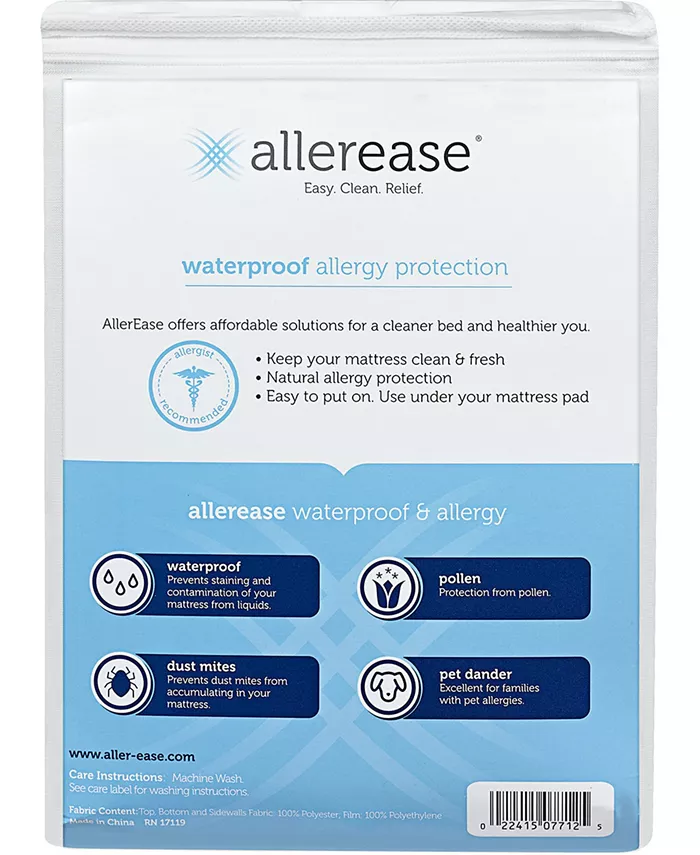 AllerEase Waterproof Allergy Protection Zippered Mattress Protector， Twin