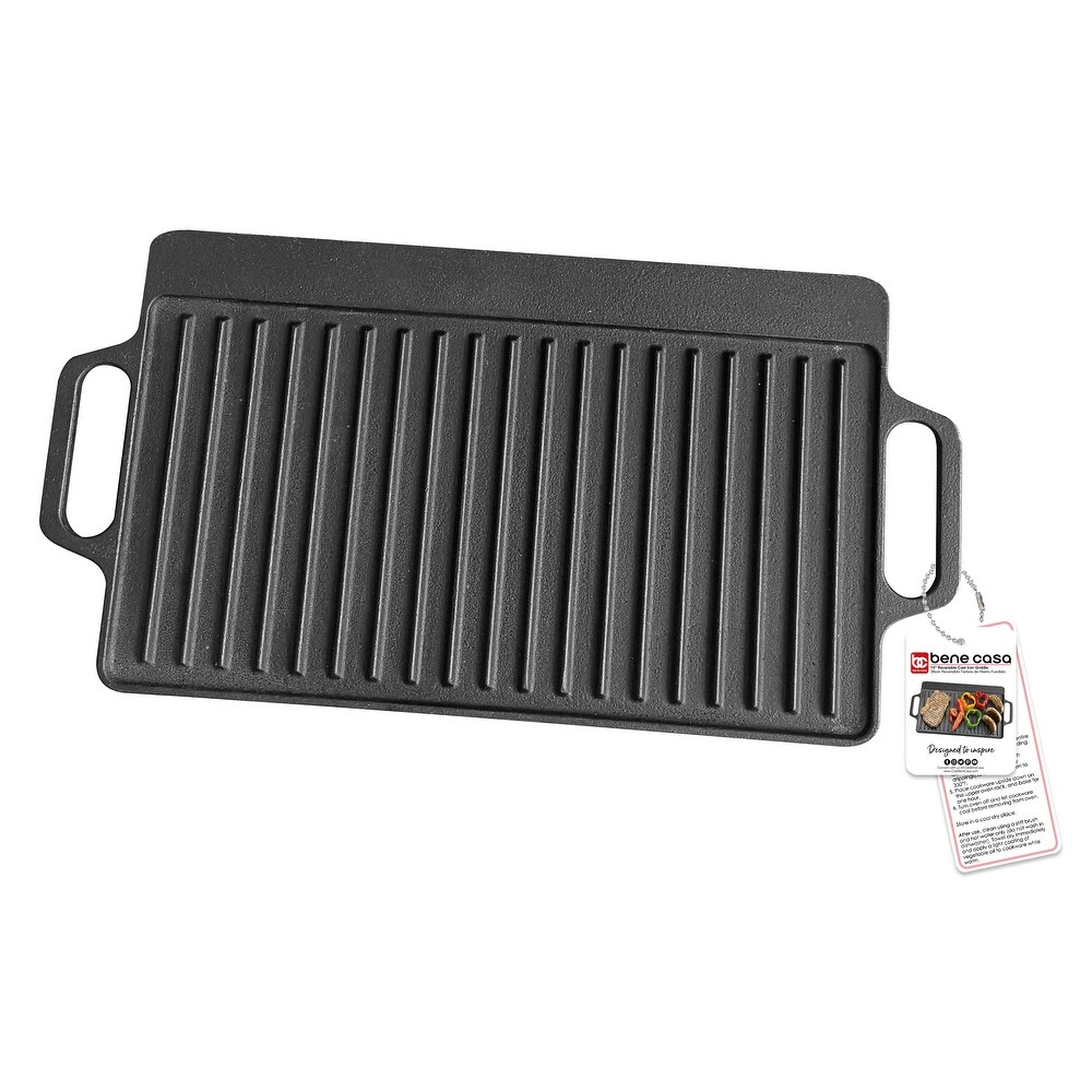 Bene Casa 15 inch reversable cast iron griddle  fine grain cast iron  griddle for double burners  campfire griddle