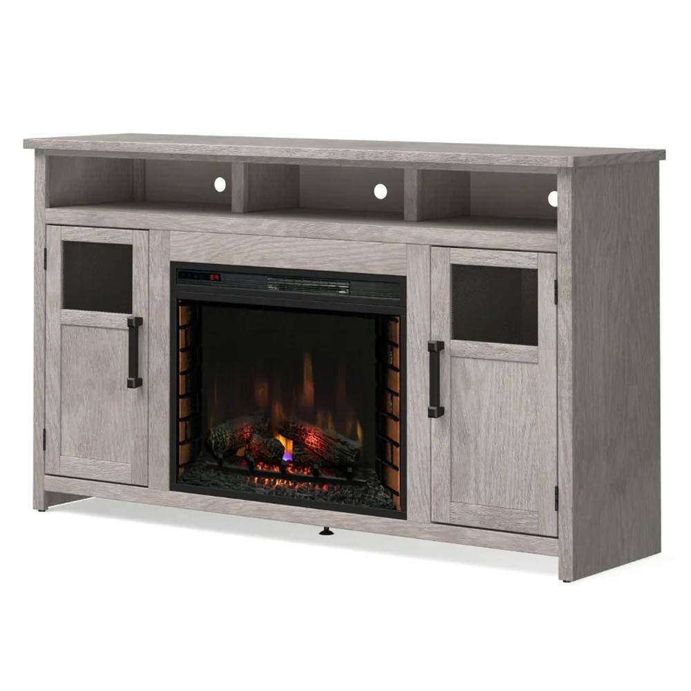 Bridgevine Home 65 in. Fully Assembled Driftwood TV Stand with Electric Fireplace Fits TV's up to 75 in. MS5110.DFW