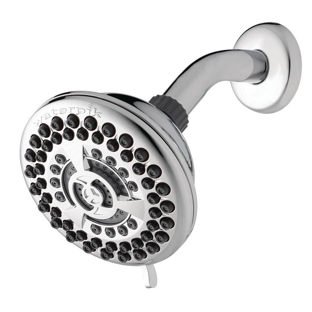 Waterpik 9-Spray 4.5 in. Single Wall Mount 1.8 GPM Fixed Shower Head in Chrome YAT-933E