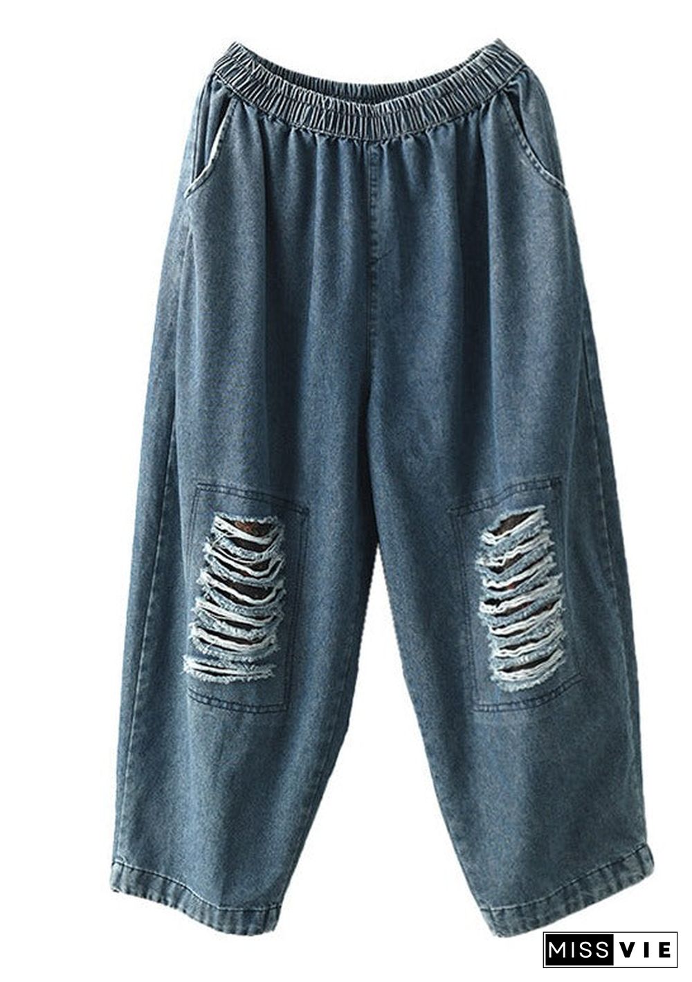 Loose Hollow Elasticity Denim Harem Pants