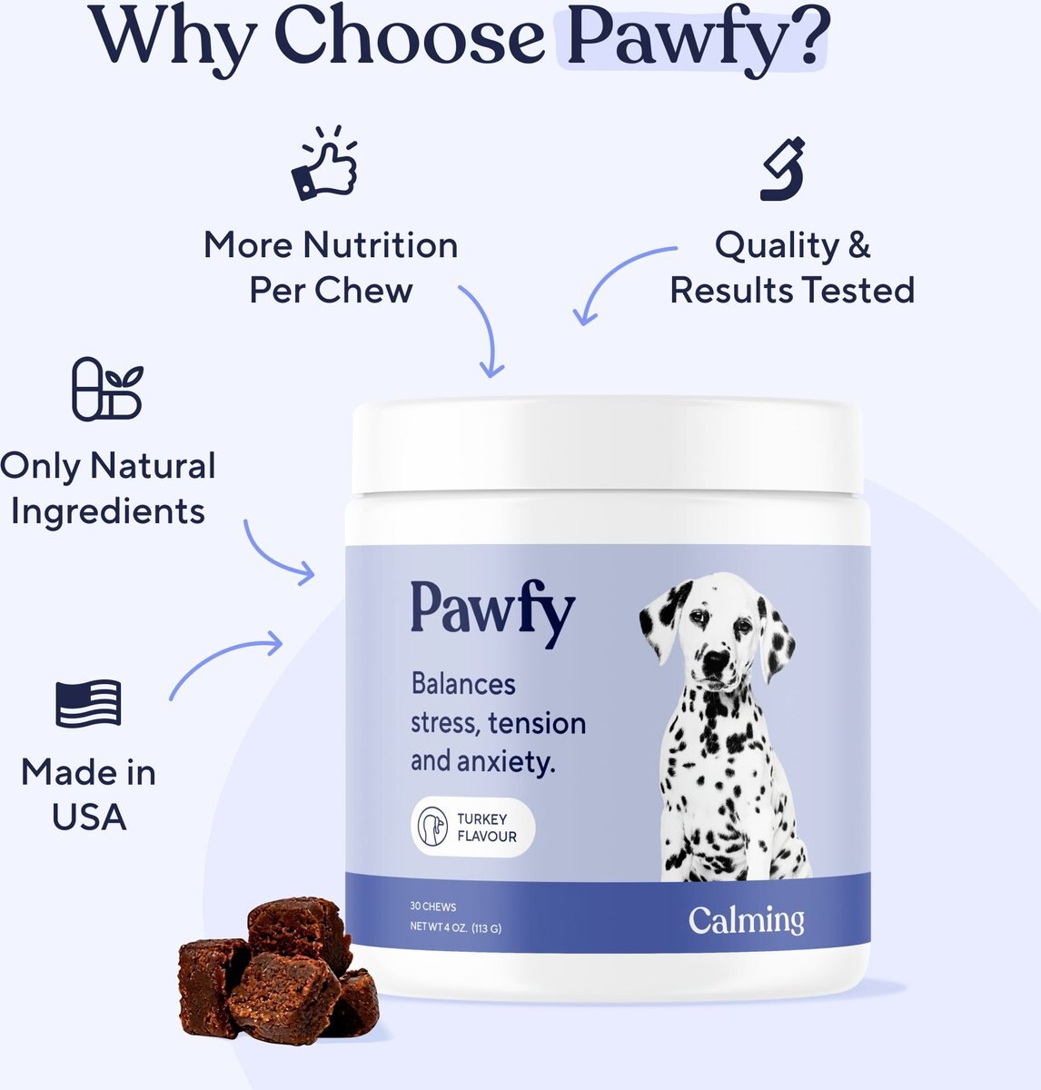 Pawfy Calming Turkey Flavor Chews Dog Supplement