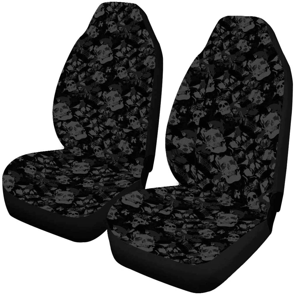 KXMDXA Set of 2 Car Seat Covers Skull Camo Universal Auto Front Seats Protector Fits for Car，SUV Sedan，Truck