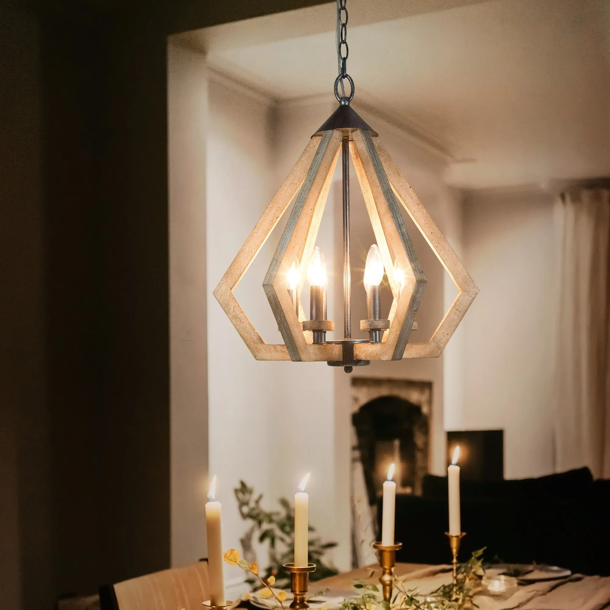 Kiria Farmhouse 6-light Solid Wood Chandelier Dimmable Dining Room Ceiling Lighting for Foyer - L19.7