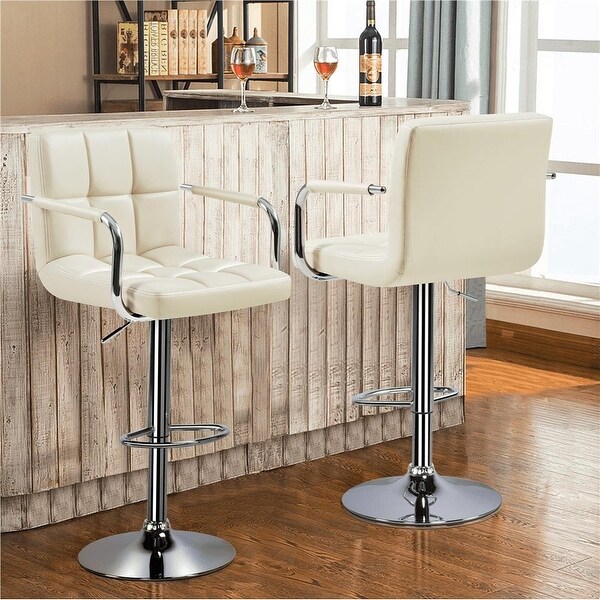 2PCS PU Leather Swivel Bar Stools with Backrests Footrest for Kitchen Dining Room， Beige