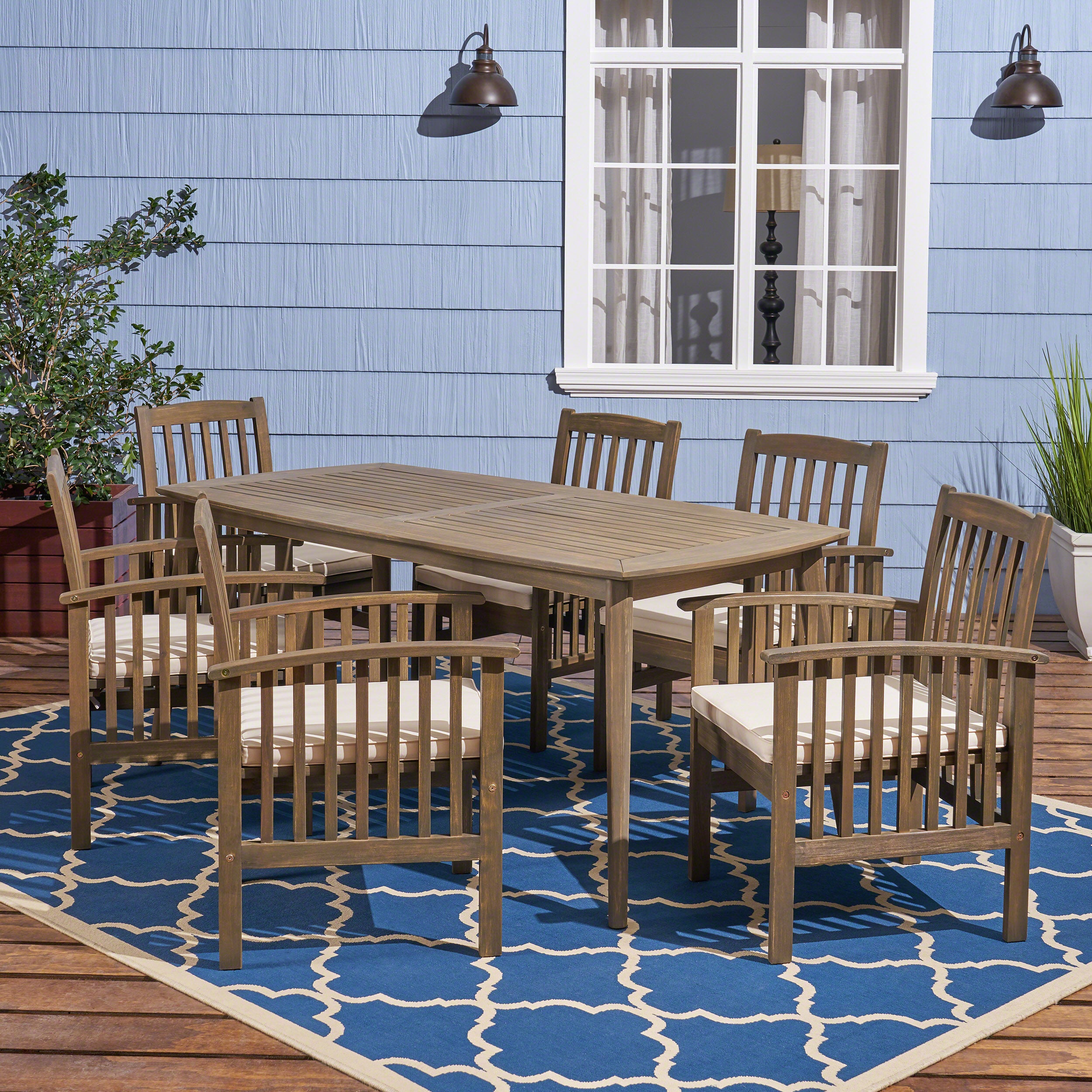 Phoenix Outdoor Acacia 6-Seater Dining Set with Cushions and 71