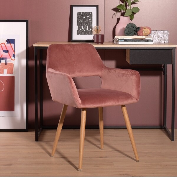 Upholstered Side Dining Chair with Metal Leg， Oak Wooden Printing Leg， KD backrest