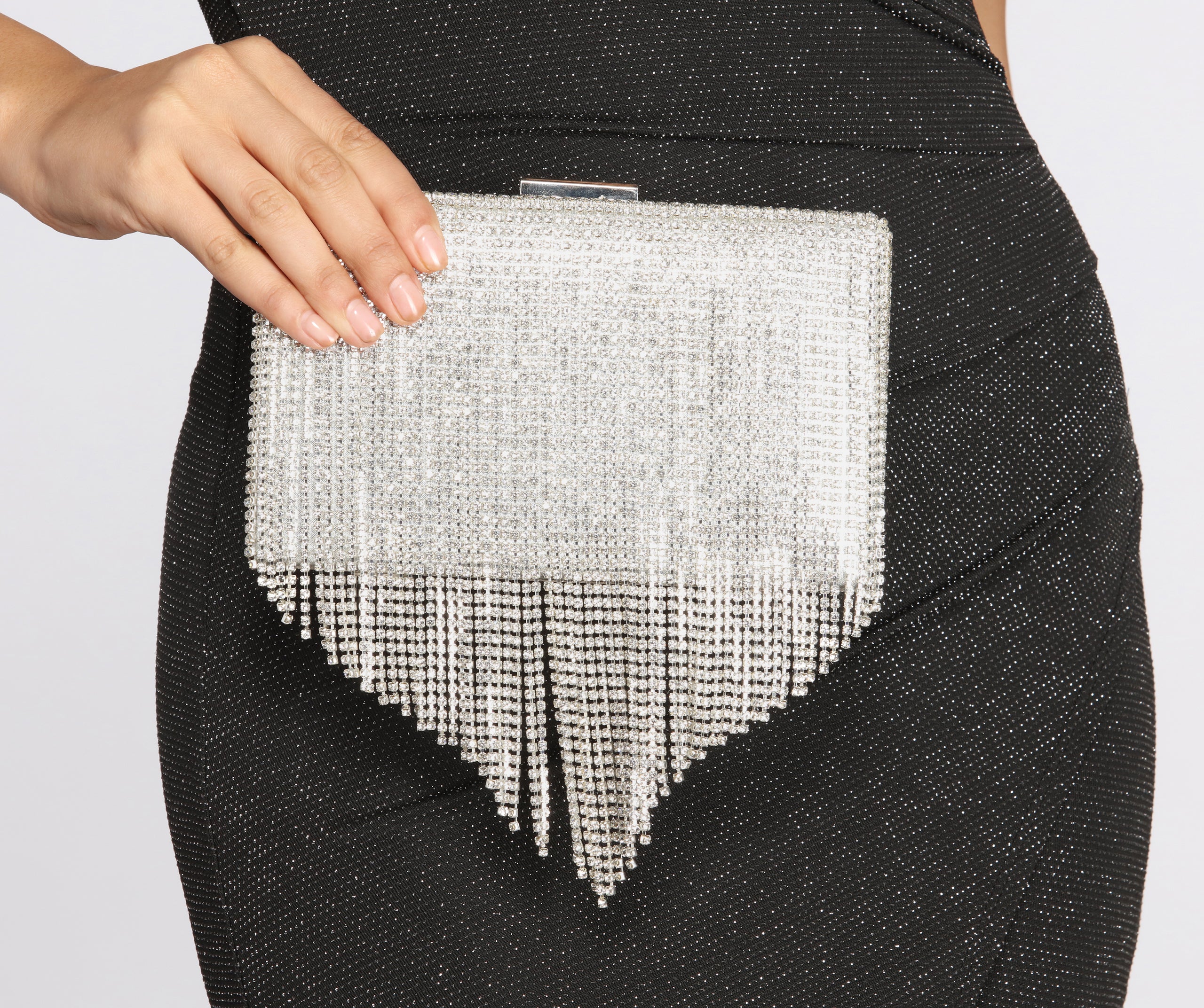 Ready In Rhinestones Fringe Clutch