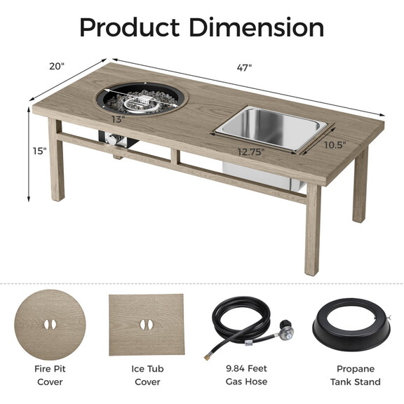 3 in 1 Coffee Table with Ice Bucket and Fire Pit  ...